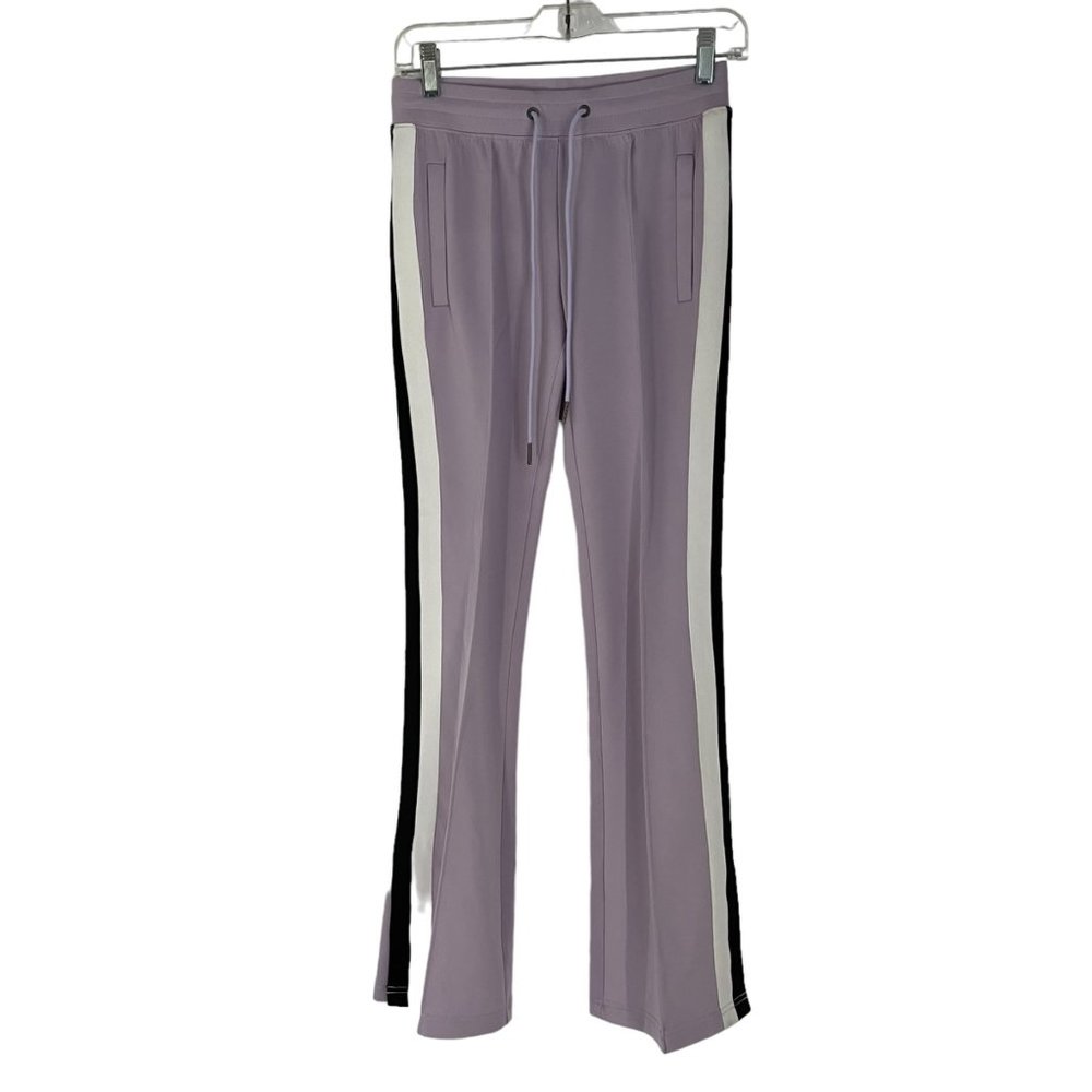 Pam & Gela Lavender Purple Drawstring Waist Side Stripe Flare Leg Pants P